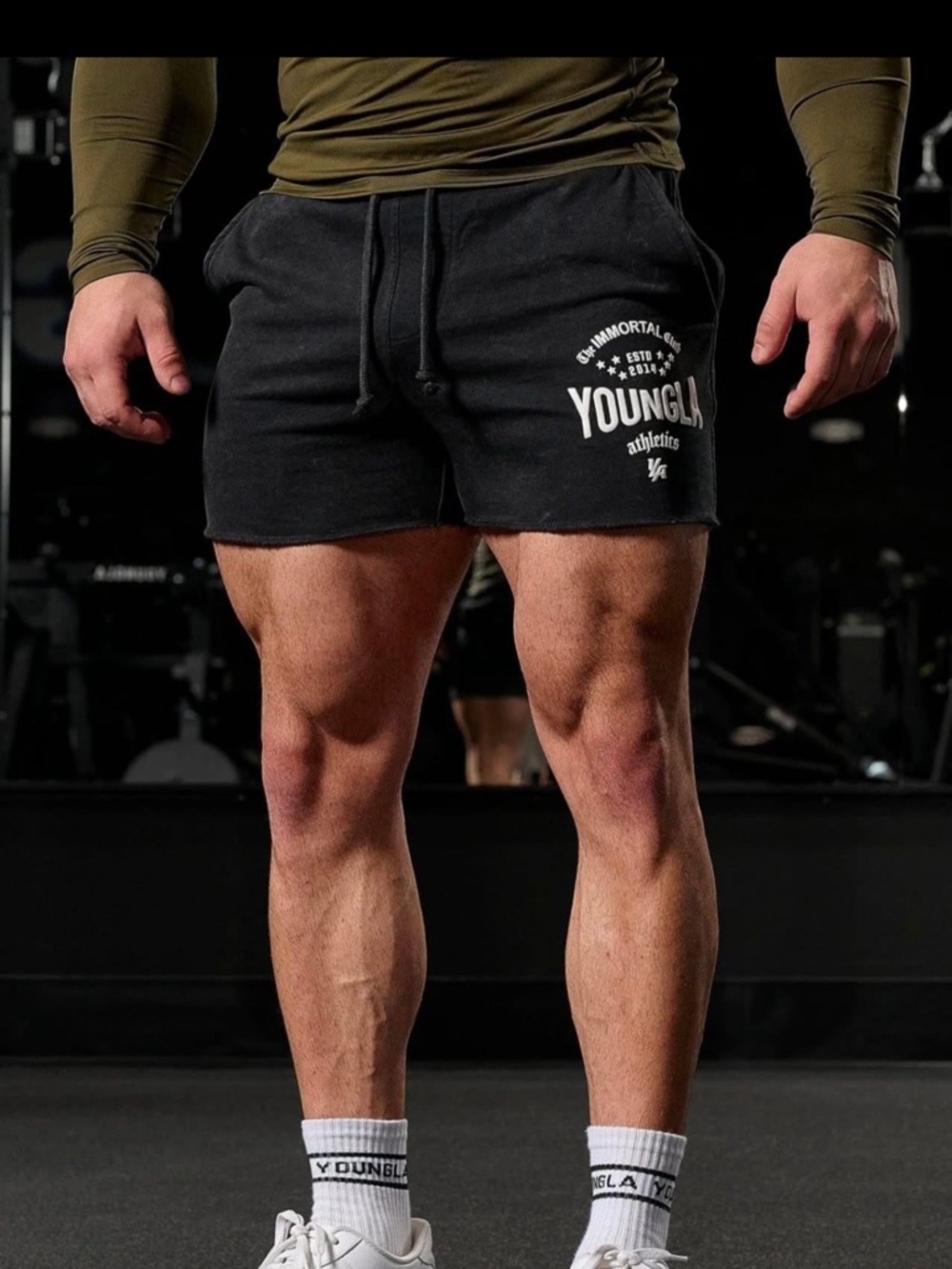 YoungLA Black Athletic Shorts with White Logo NWT